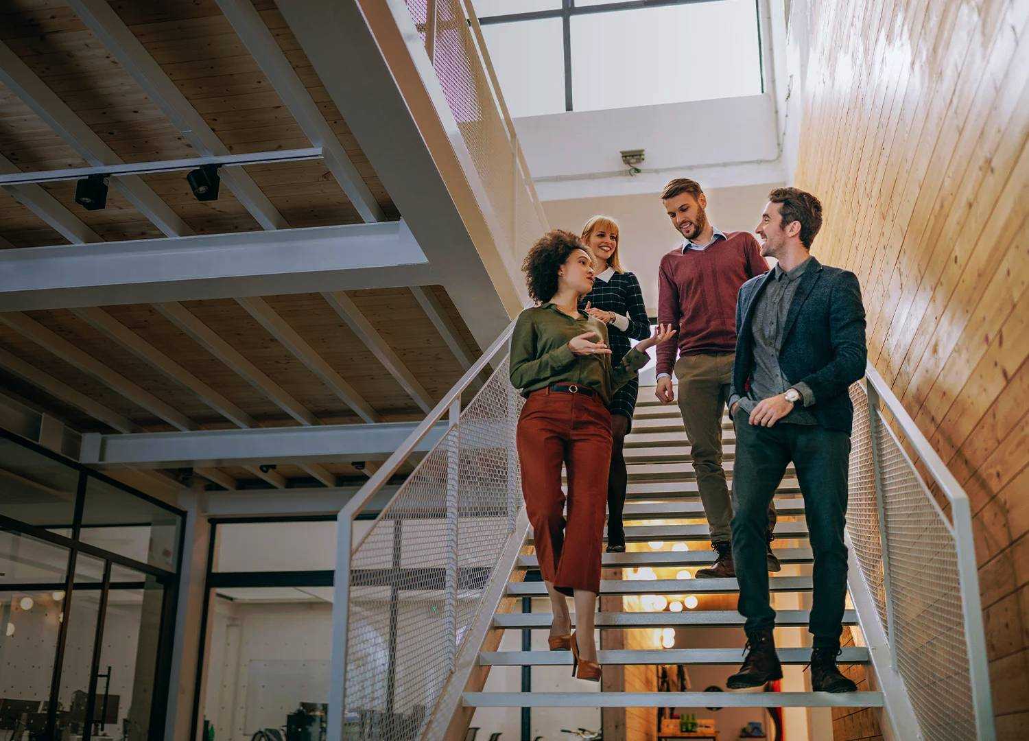 team walking down the stairs